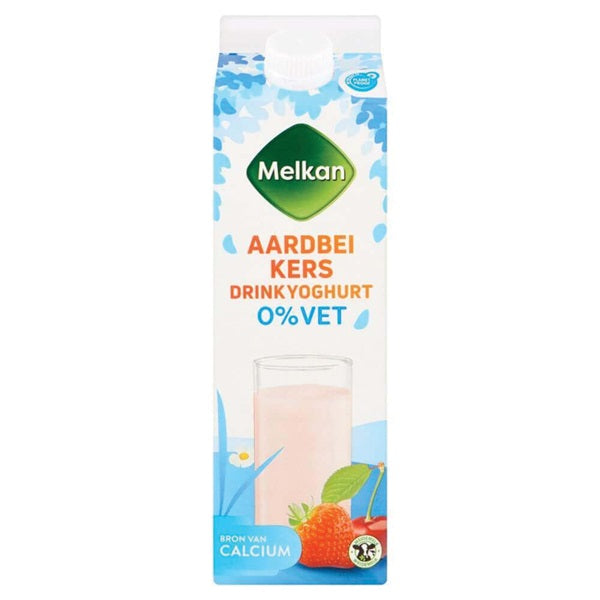 Melkan 0% drinkyoghurt aardbei/kers